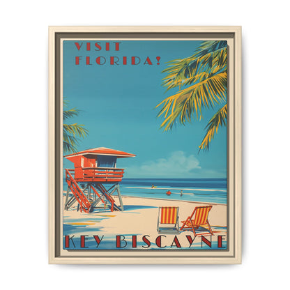 Key Biscayne Vintage Travel Poster Matte Canvas Print — Framed “Visit Florida!” Beach Wall Art