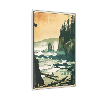 Framed Coastal Cliff Canvas Print — Vintage Seascape Wall Art
