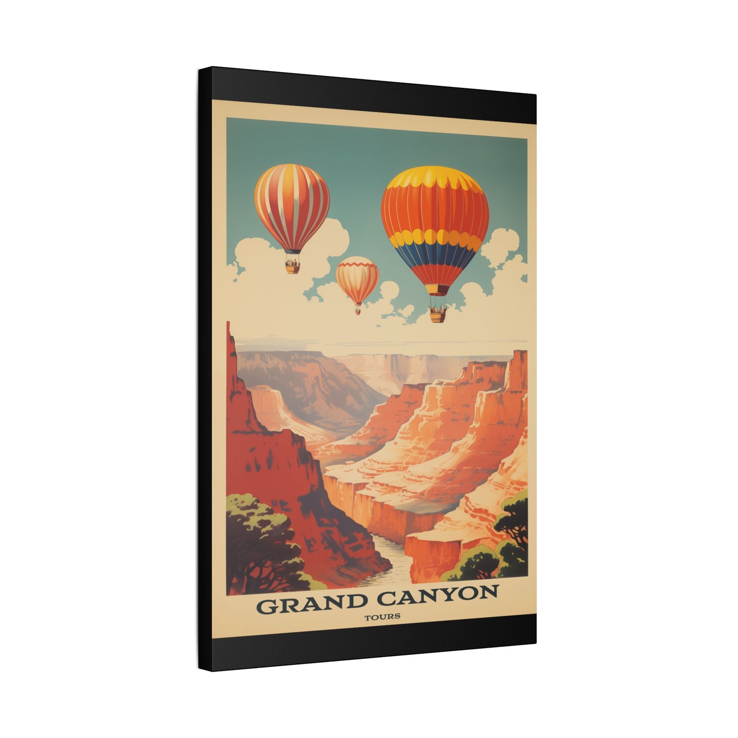 "Vintage Grand Canyon Poster - Hot Air Balloon Tour Retro Travel Art", Classic Stretched Canvas