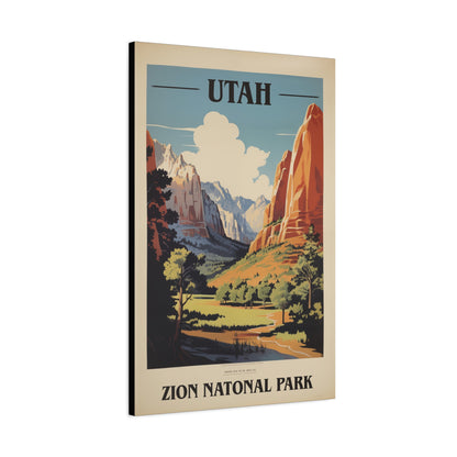 "Vintage Zion National Park Poster - Matte Stretched Canvas Wall Art" Matte Canvas, Stretched, 1.25"