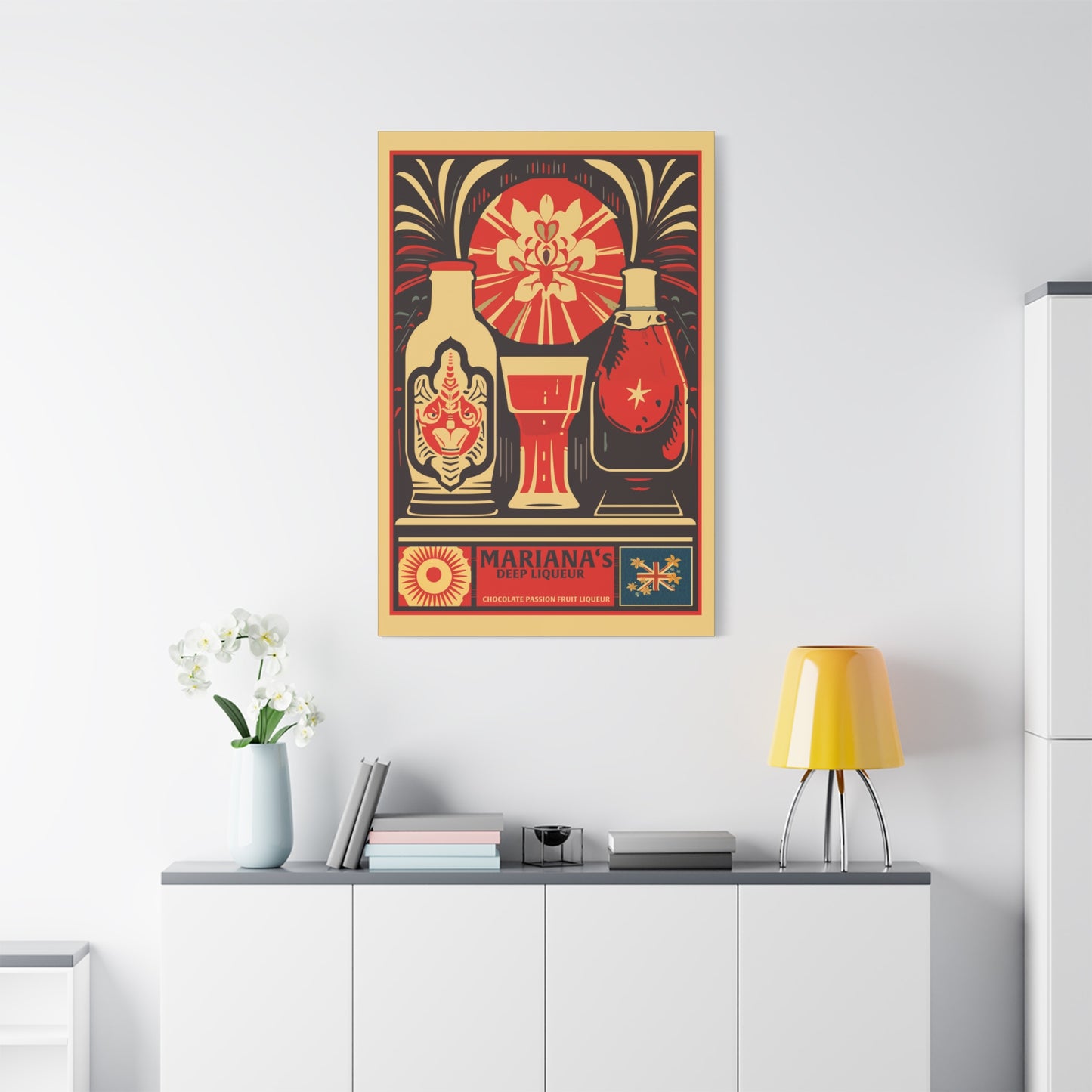 "Vintage Mariana's Deep Liqueur Poster - Chocolate Passion Fruit Frameless Stretched Matte Canvas Wall Art" Matte Canvas, Stretched, 1.25"