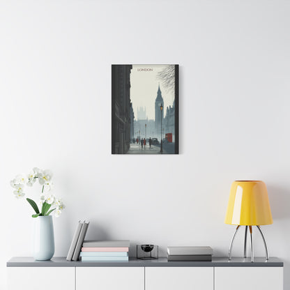 London Street Scene Matte Canvas Wall Art – Vintage Big Ben Cityscape Print