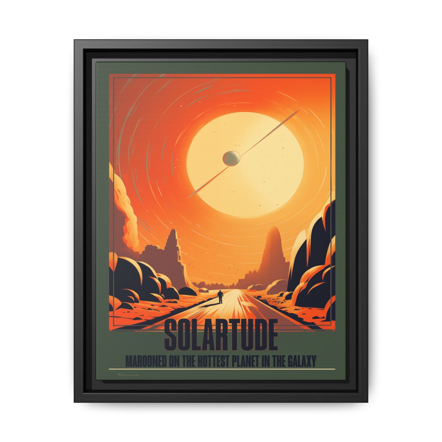 "Vintage Sci-Fi Poster - 'Solartude: Marooned on the Hottest Planet' Retro Space Art" Matte Canvas, Black Frame