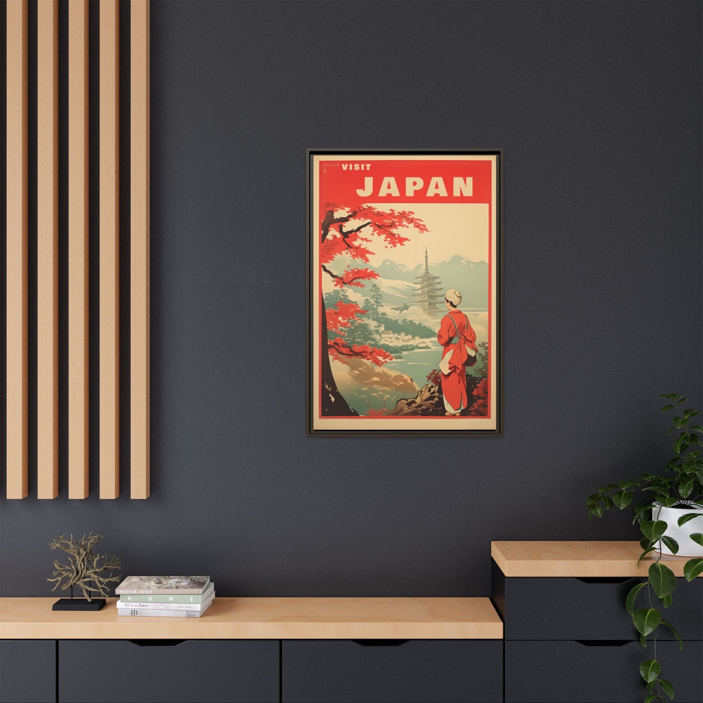 Visit Japan Vintage Travel Poster Matte Canvas Print (Framed)