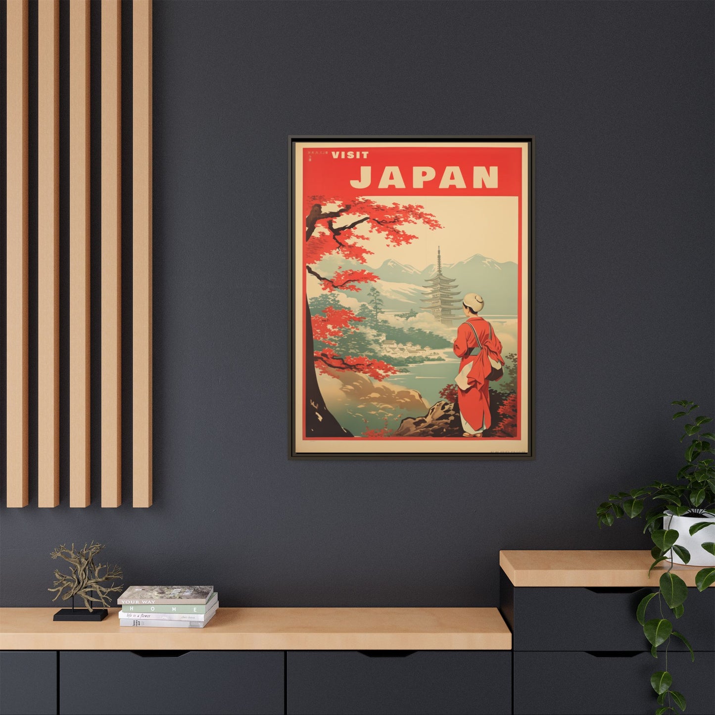 Visit Japan Vintage Travel Poster Matte Canvas Print (Framed)