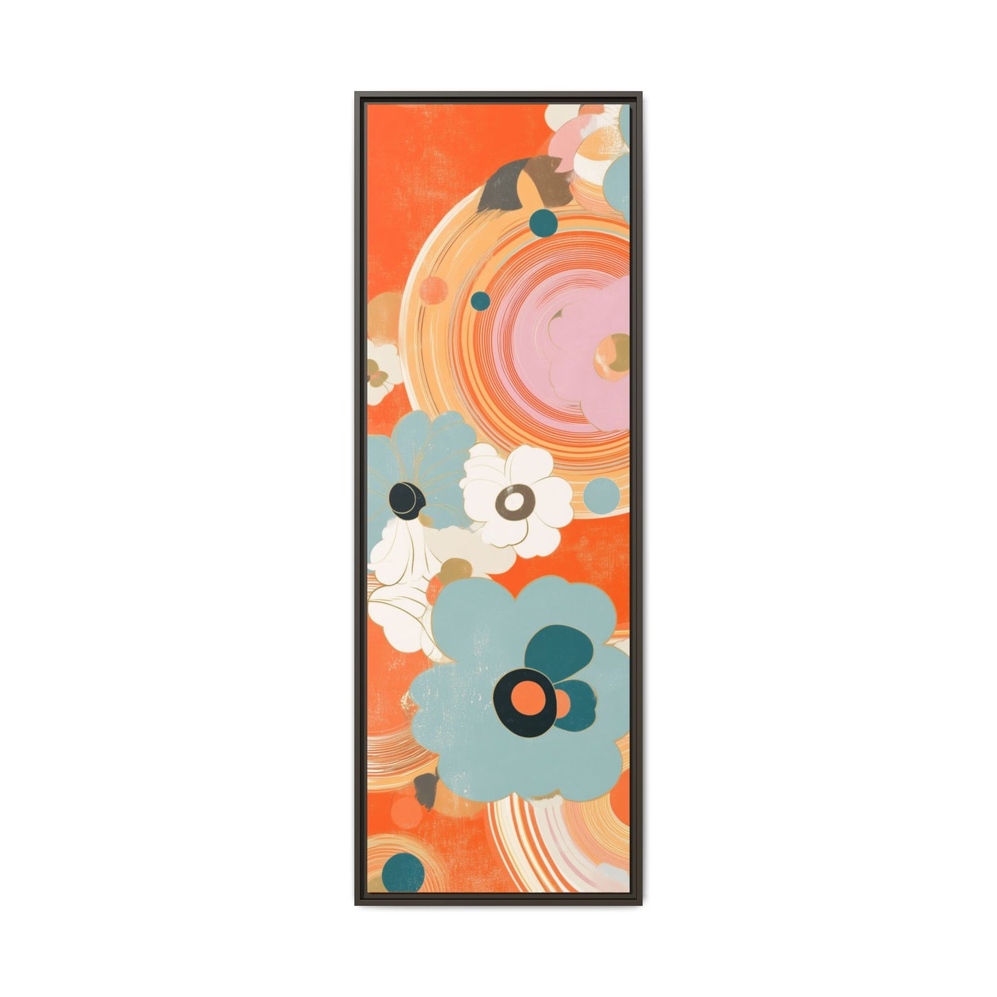 Mid-Century Modern Floral Abstract Canvas Set of 3 — 20×60  (Black, Espresso & White Frames)