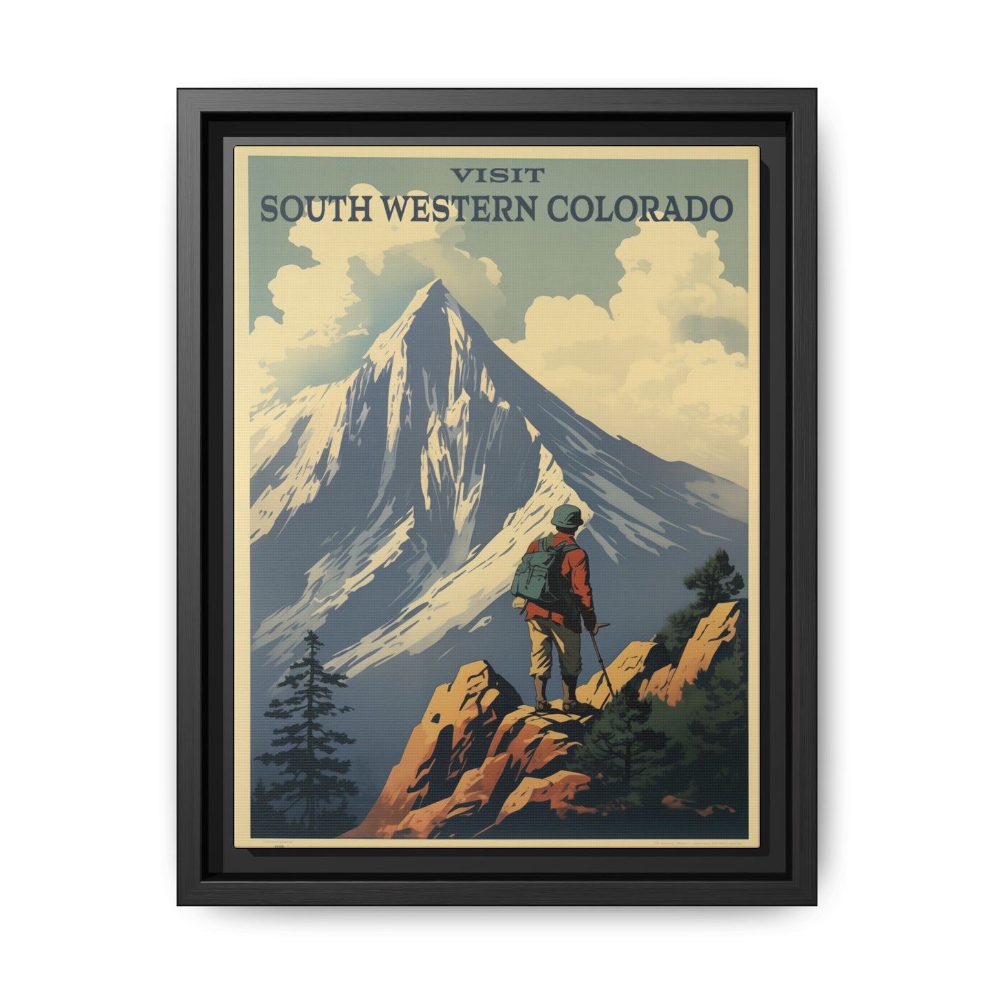 "Vintage South Western Colorado Travel Poster - Matte Canvas Wall Art with Black Frame" Matte Canvas, Black Frame