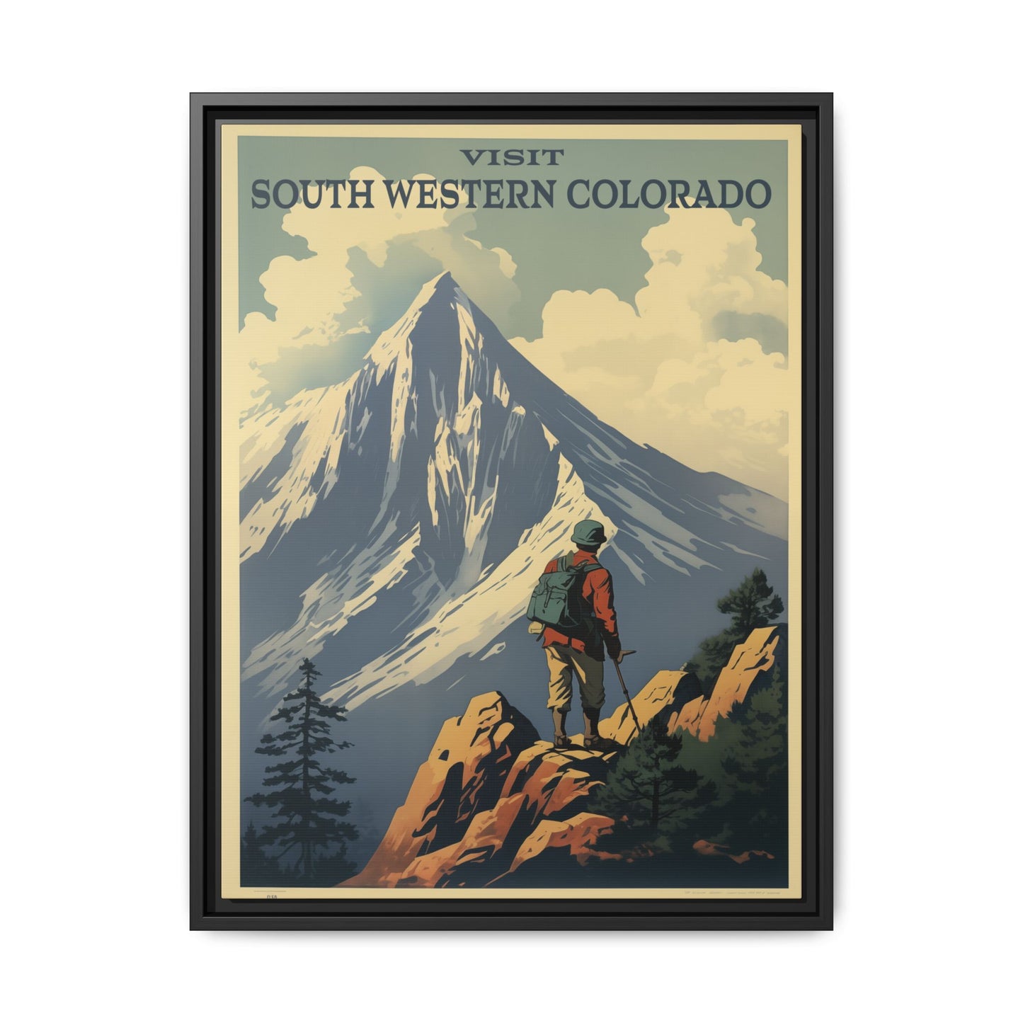 "Vintage South Western Colorado Travel Poster - Matte Canvas Wall Art with Black Frame" Matte Canvas, Black Frame