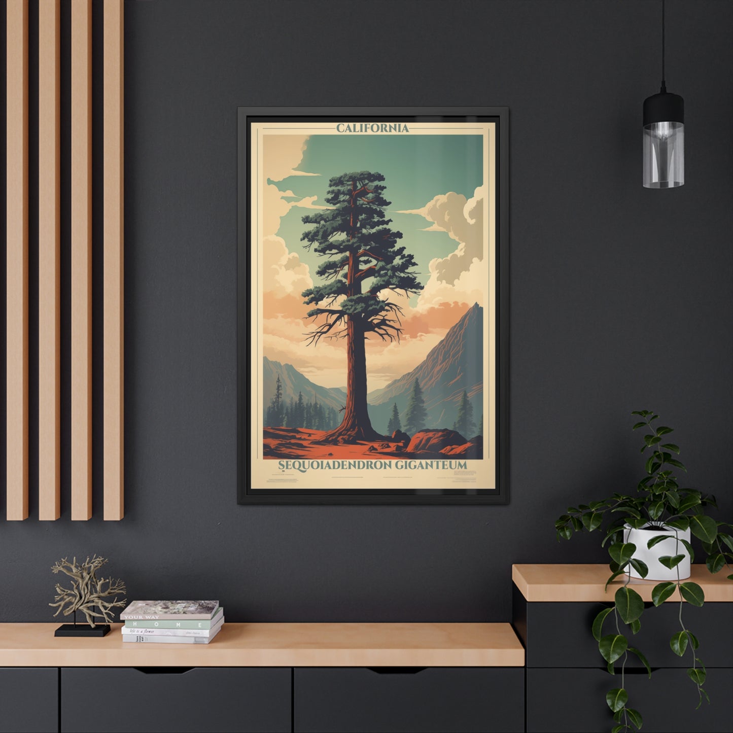 Vintage California Poster - Sequoiadendron Giganteum, Giant Sequoia Art Print Framed Posters