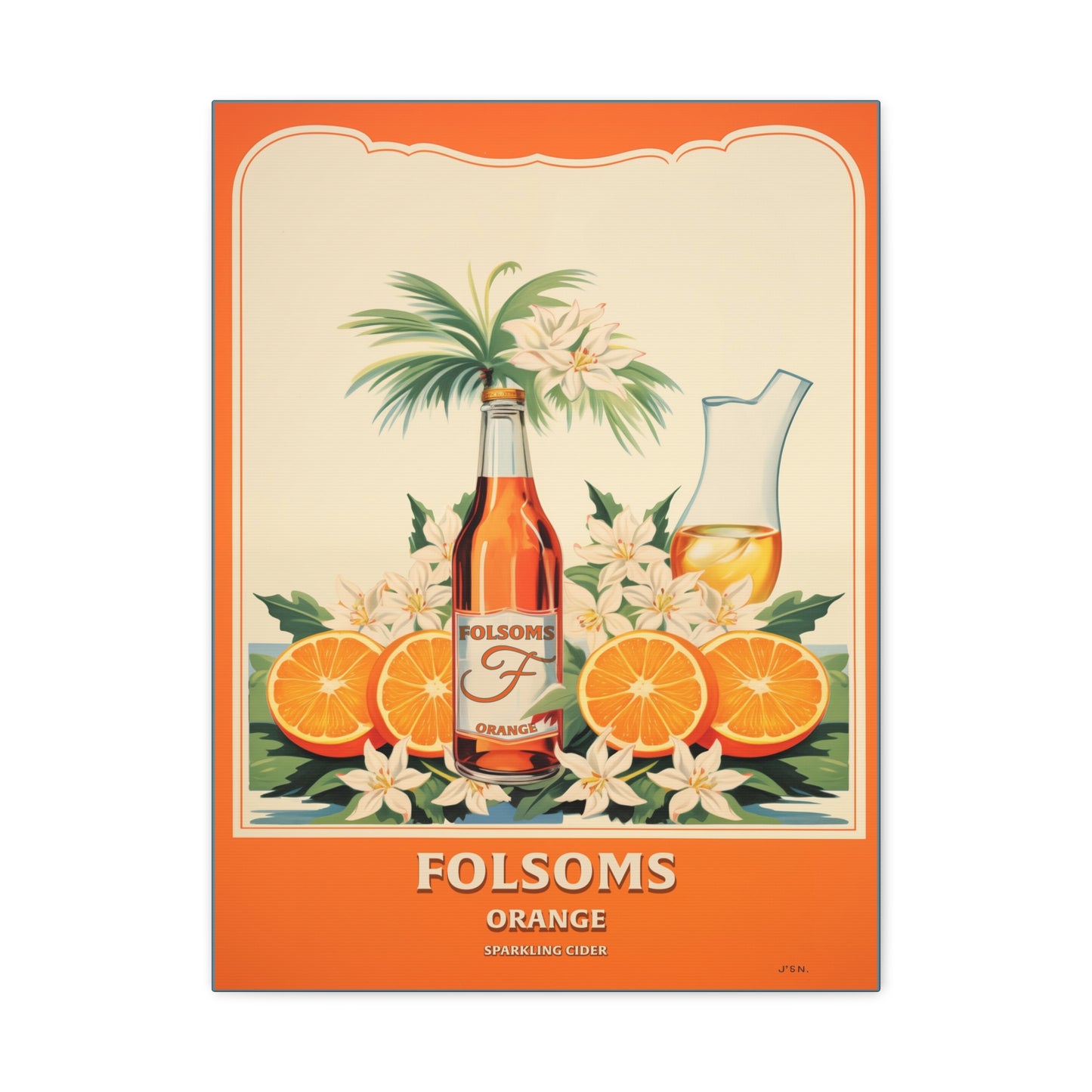 "Vintage Folsom's Orange Sparkling Cider Poster - Matte Canvas Stretched Wall Art" Matte Canvas, Stretched, 1.25"