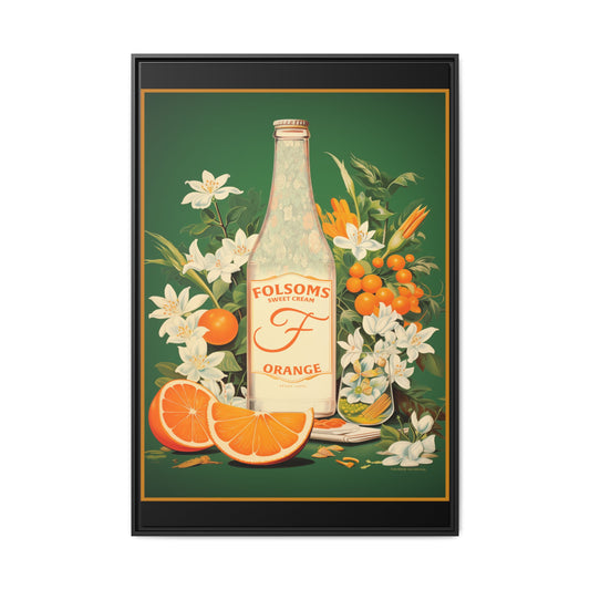 "Folsoms Sweet Cream Orange.  – Vintage Citrus and Floral Artwork" Matte Canvas, Black Frame