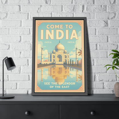 Come to India Framed Poster – Vintage Taj Mahal Travel Art Print