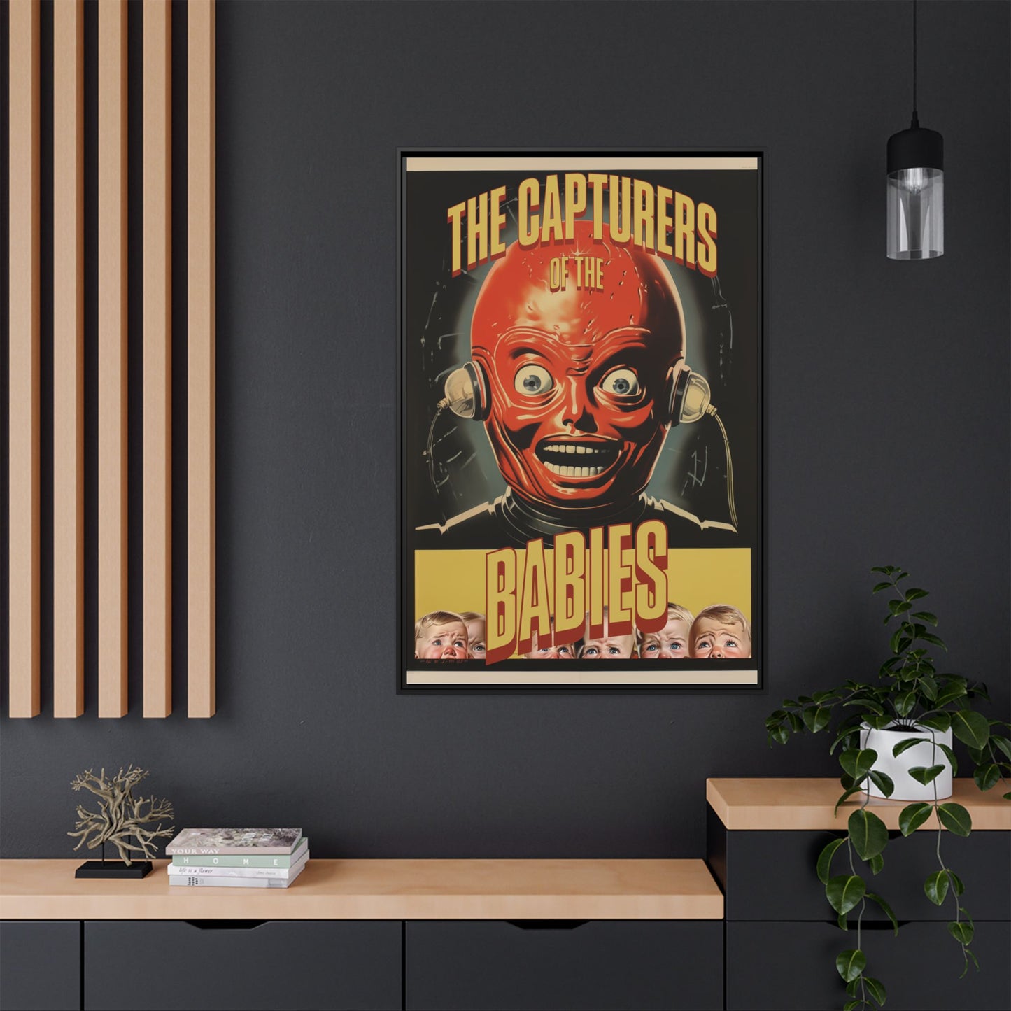 "Vintage Sci-Fi Horror Poster - 'The Capturers of the Babies' Retro Thriller Art" Matte Canvas, Black Frame