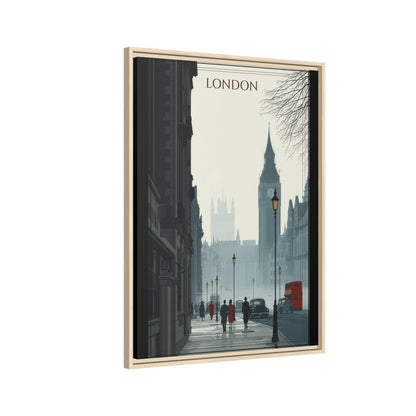 London Street Matte Canvas Print — Framed Vintage Cityscape Wall Art