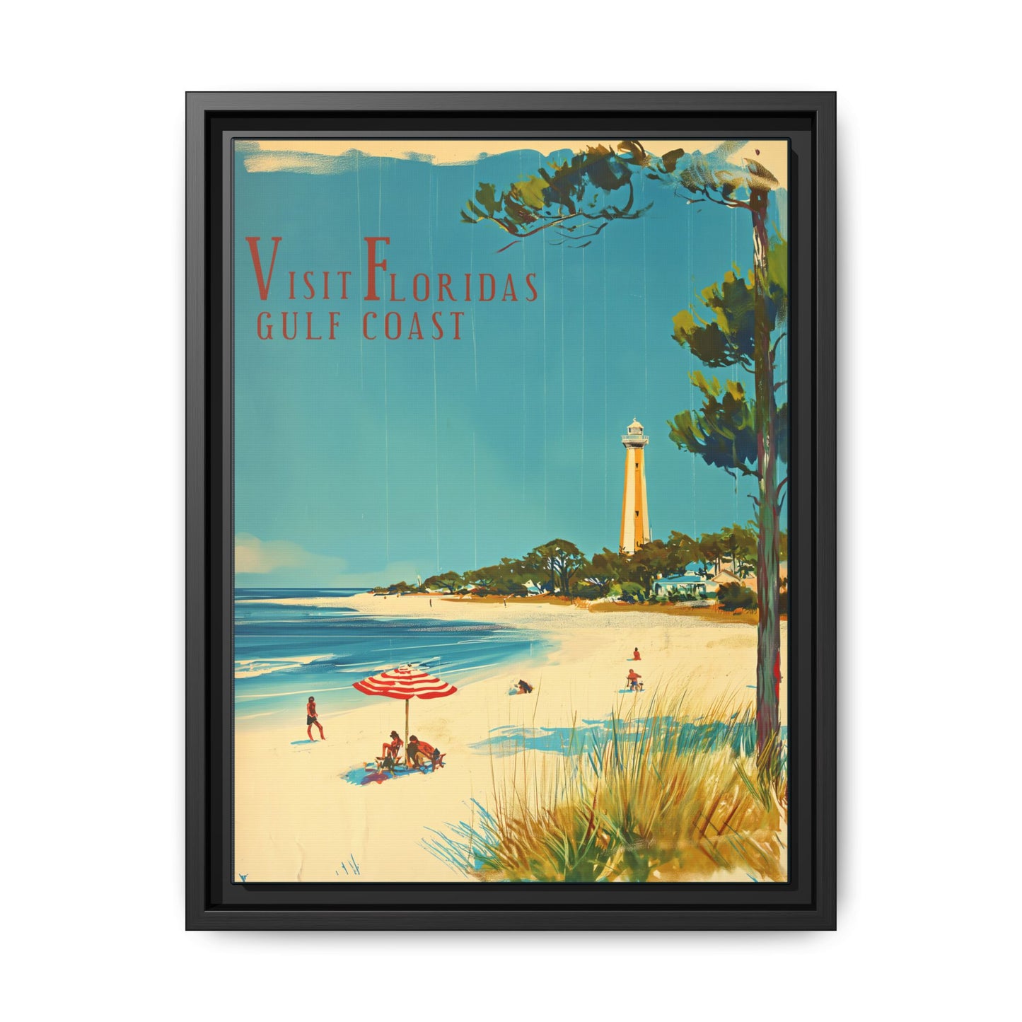 "Visit Florida's Gulf Coast – Vintage Wall Art of Coastal Bliss" Matte Canvas, Black Frame