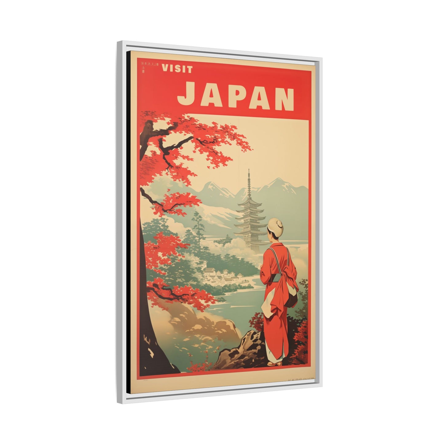 Visit Japan Vintage Travel Poster Matte Canvas Print (Framed)