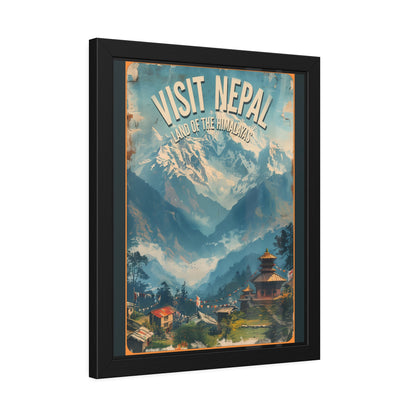 Visit Nepal Vintage Travel Poster — Framed Paper Poster