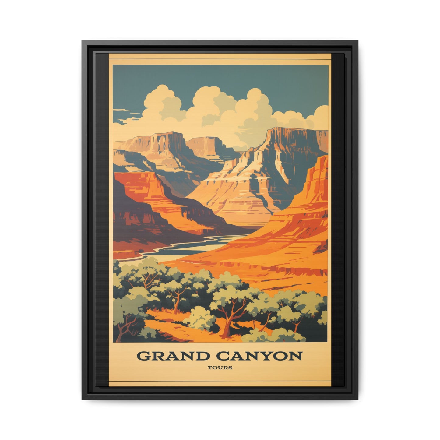 "Vintage Grand Canyon Tours Poster - Matte Canvas Wall Art with Black Frame" Matte Canvas, Black Frame