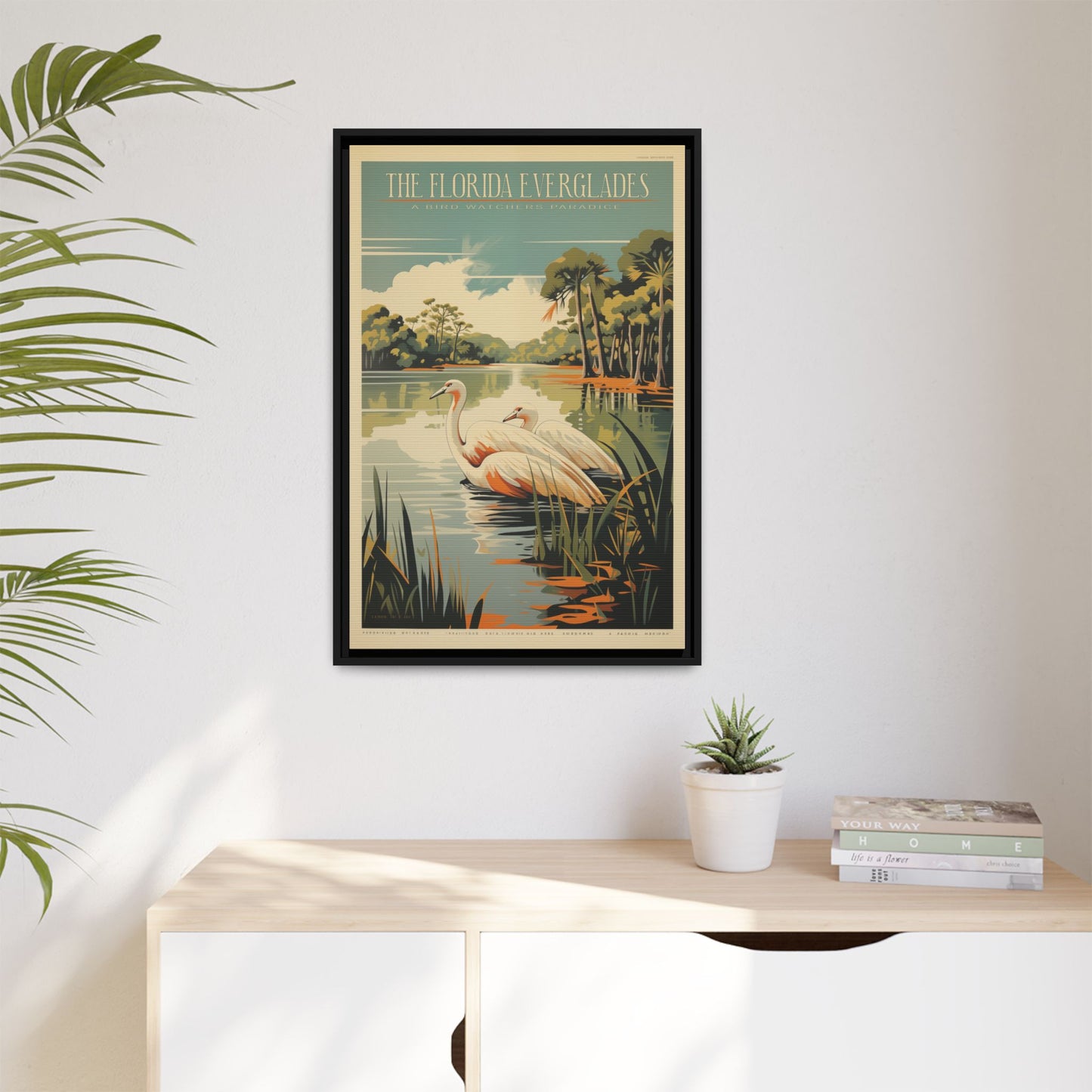 "Vintage Florida Everglades Poster - A Bird Watcher’s Paradise Matte Canvas Wall Art with Black Frame"Matte Canvas, Black Frame