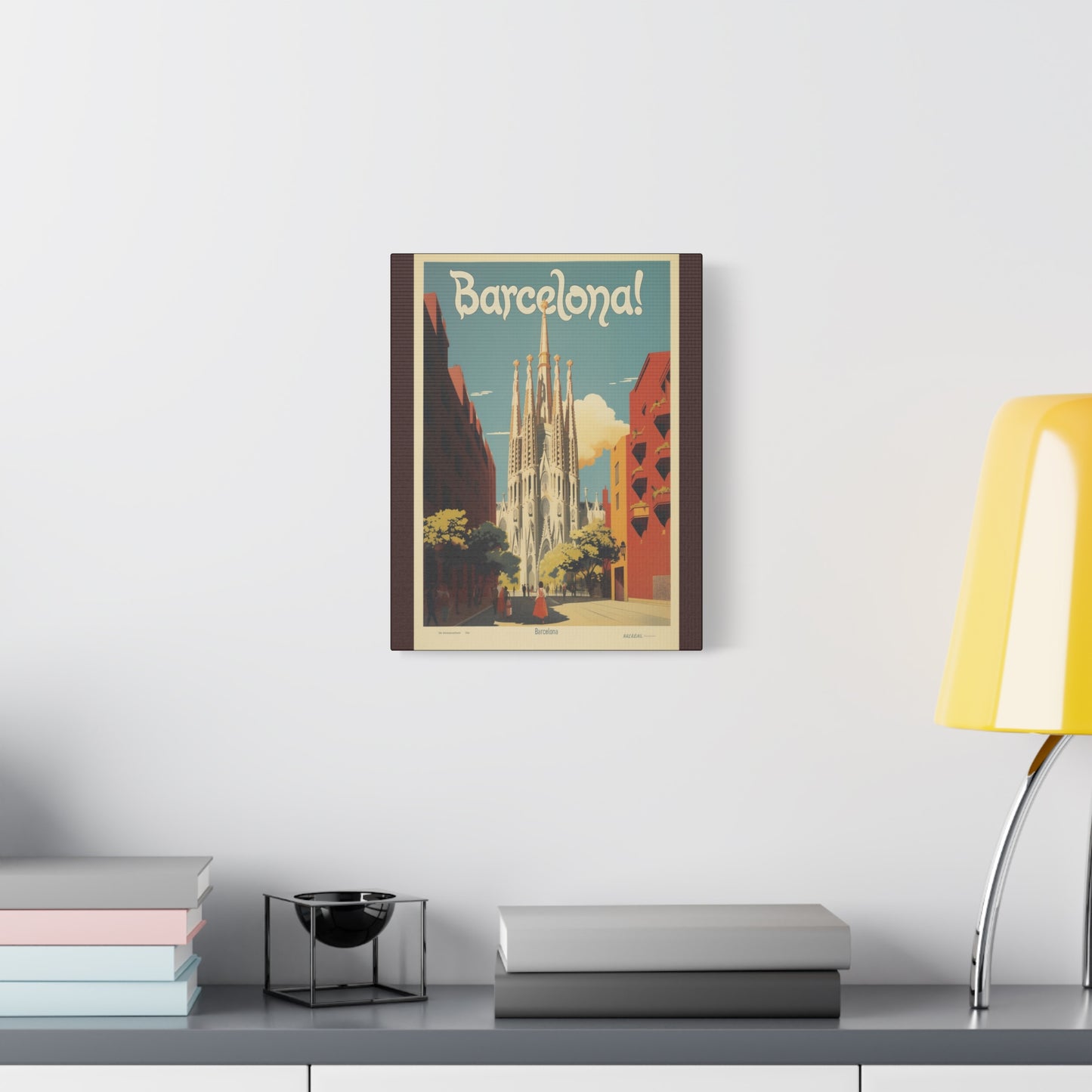 Barcelona Travel Poster Matte Canvas Print - Stretched Wall Art