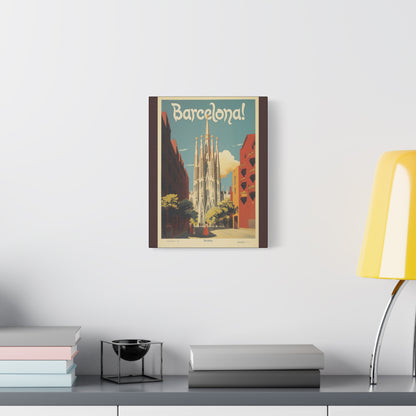 Barcelona Travel Poster Matte Canvas Print - Stretched Wall Art