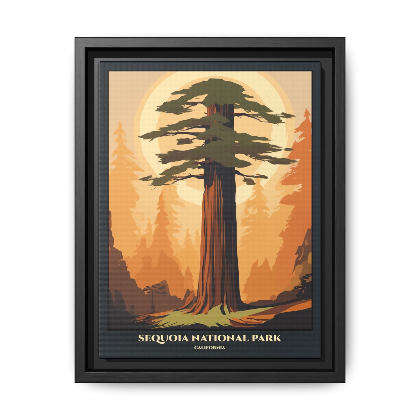 "Vintage Sequoia National Park Poster - California Matte Canvas Wall Art with Black Frame" Matte Canvas, Black Frame