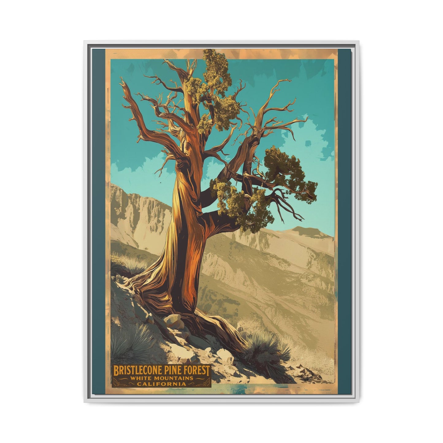 Bristlecone Pine Forest Framed Canvas Print — Vintage National Park Travel Poster
