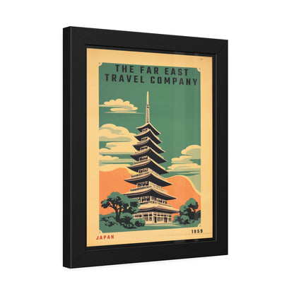 Framed Japan Travel Poster — Vintage Far East Pagoda Wall Art