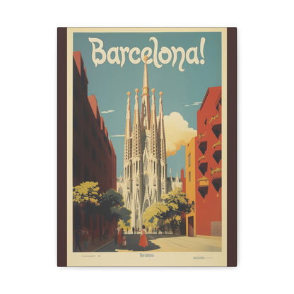 Barcelona Travel Poster Matte Canvas Print - Stretched Wall Art