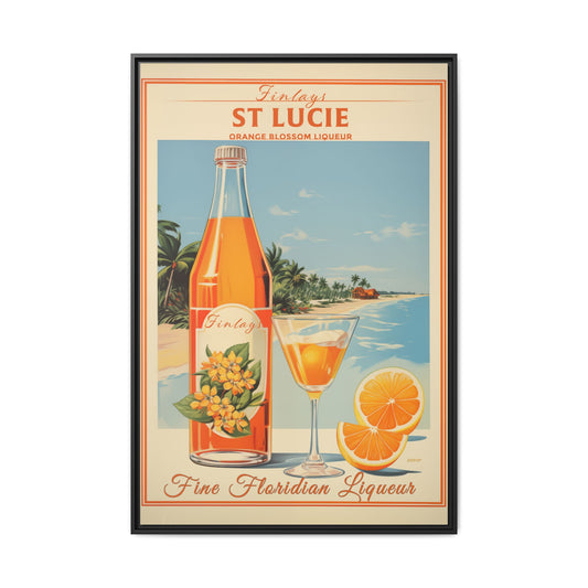 "Finlays St. Lucie Orange Blossom Liqueur Vintage – Florida Coastal Art Print" Matte Canvas, Black Frame