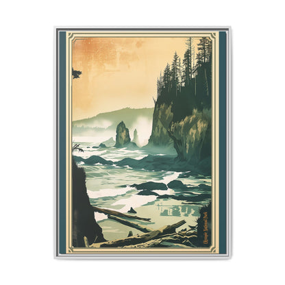 Framed Coastal Cliff Canvas Print — Vintage Seascape Wall Art
