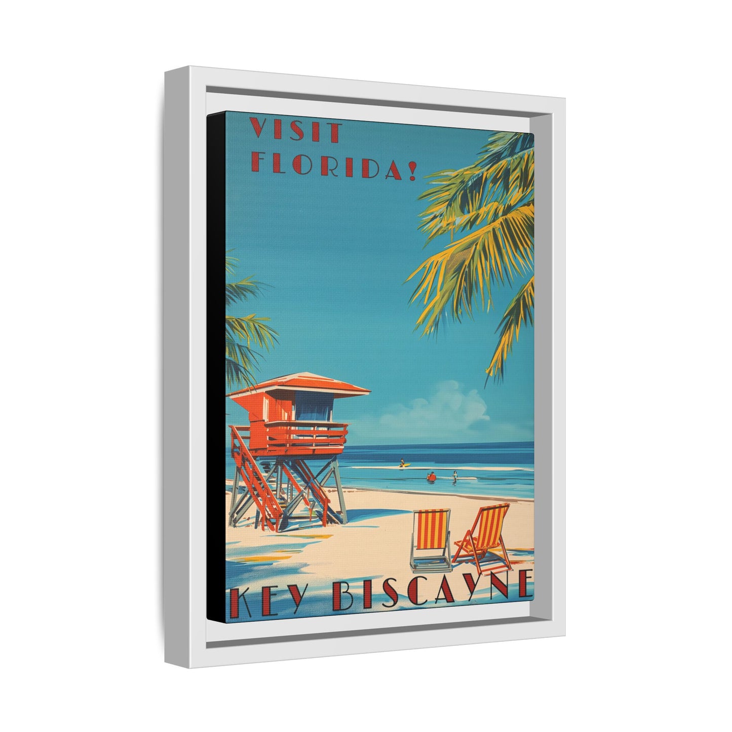 Key Biscayne Vintage Travel Poster Matte Canvas Print — Framed “Visit Florida!” Beach Wall Art