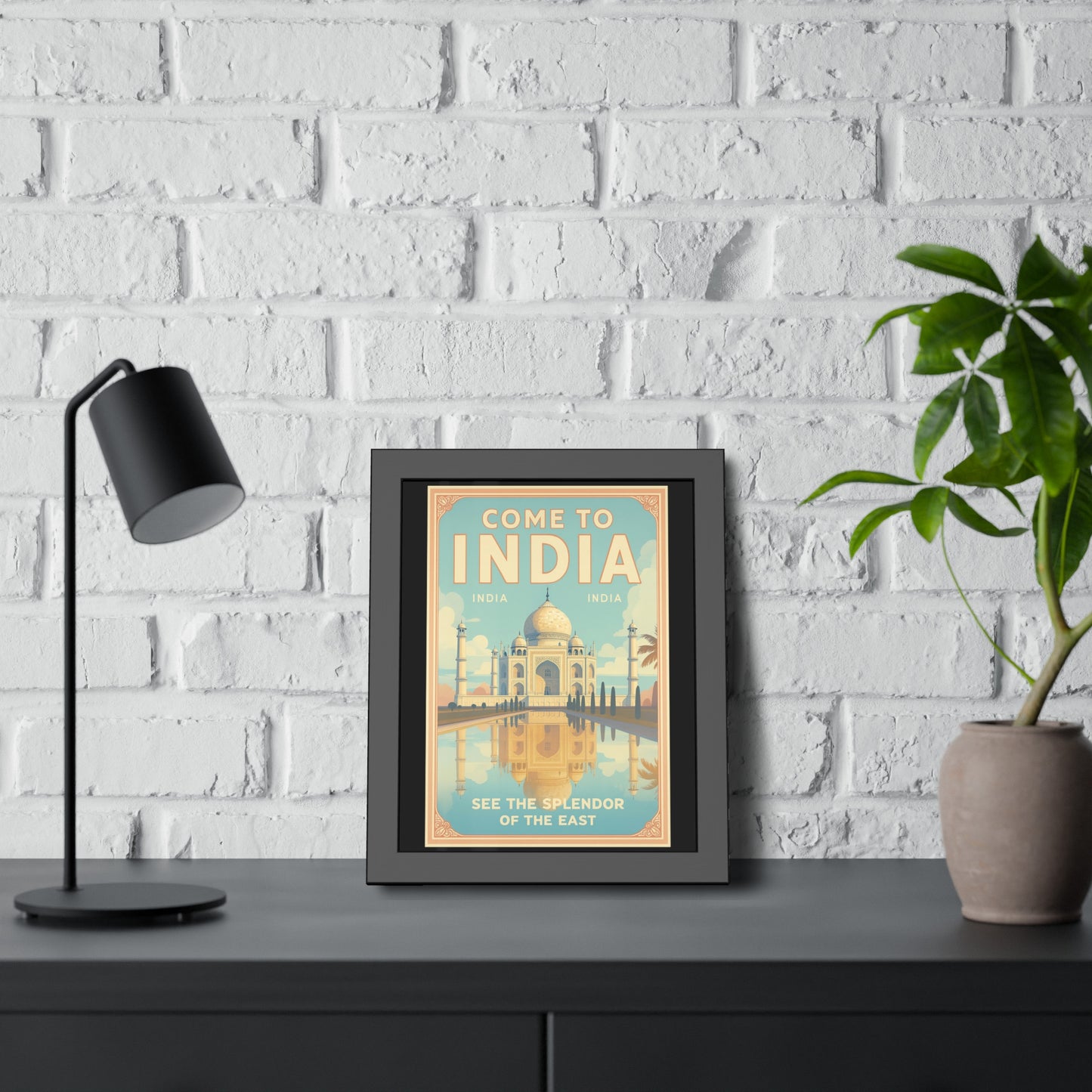 Come to India Framed Poster – Vintage Taj Mahal Travel Art Print