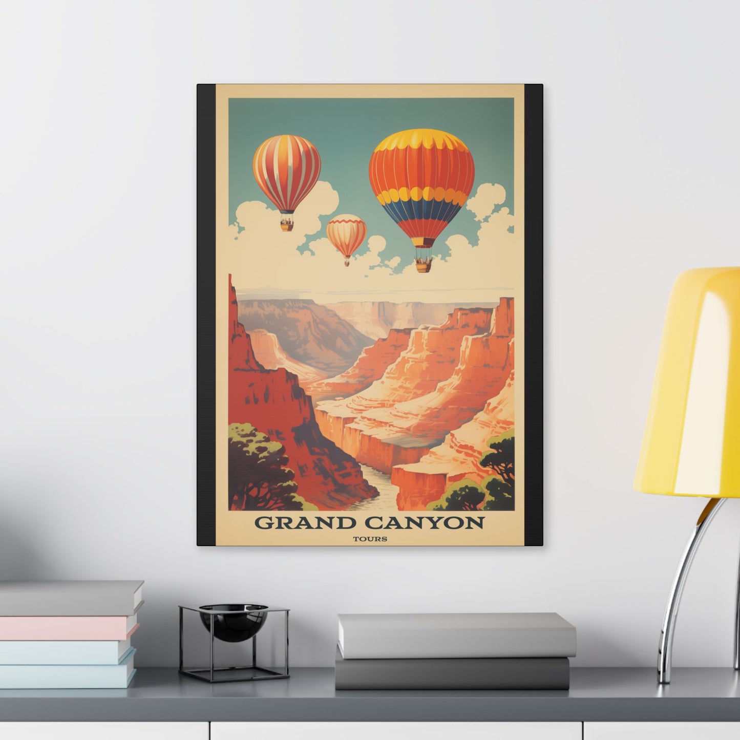 "Vintage Grand Canyon Poster - Hot Air Balloon Tour Retro Travel Art", Classic Stretched Canvas