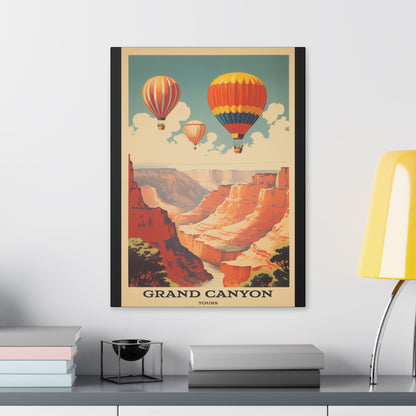 "Vintage Grand Canyon Poster - Hot Air Balloon Tour Retro Travel Art", Classic Stretched Canvas