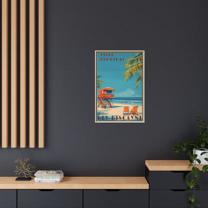 Key Biscayne Vintage Travel Poster Matte Canvas Print — Framed “Visit Florida!” Beach Wall Art