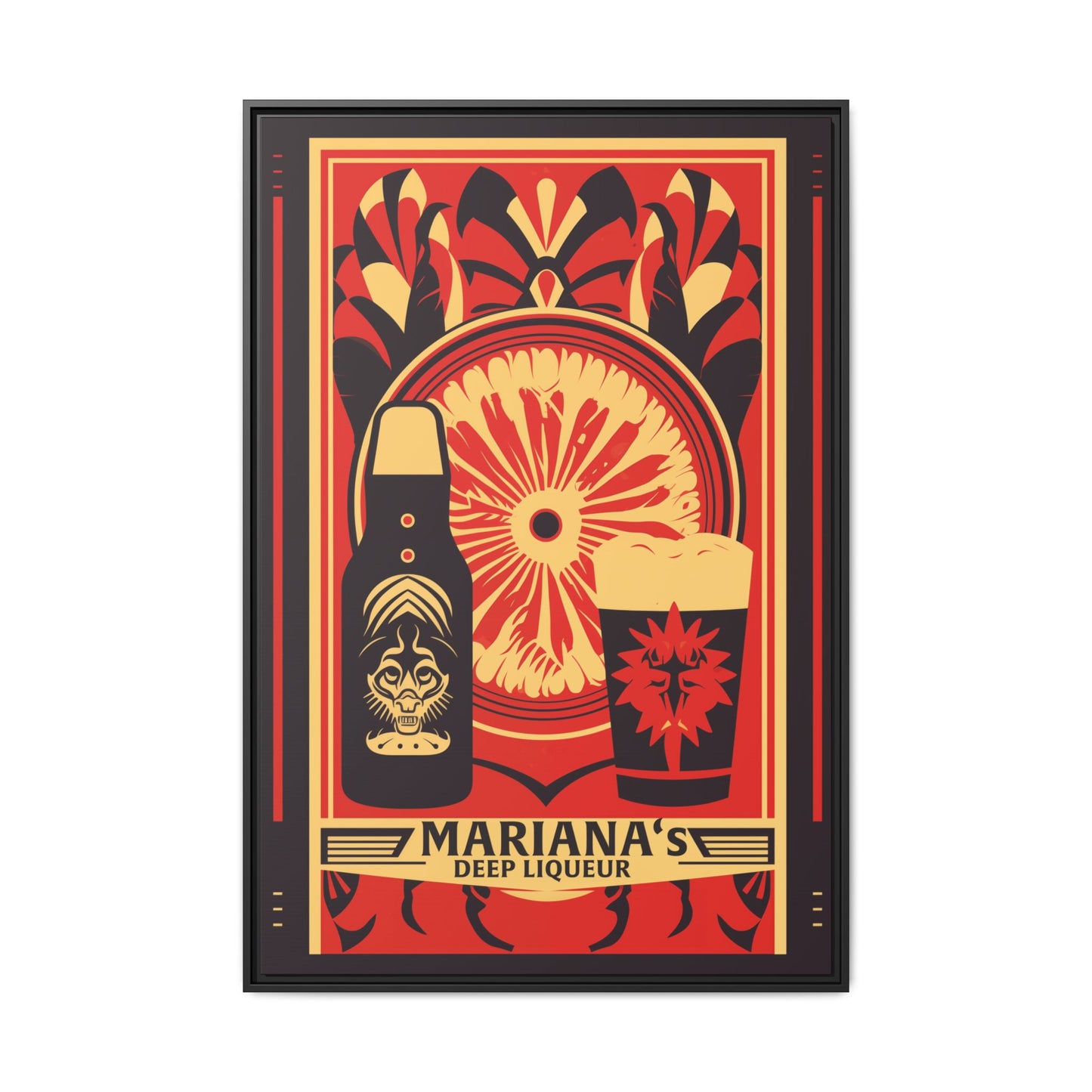 "Vintage Mariana's Deep Liqueur Poster - Bold Citrus Matte Canvas Wall Art with Black Frame" Matte Canvas, Black Frame