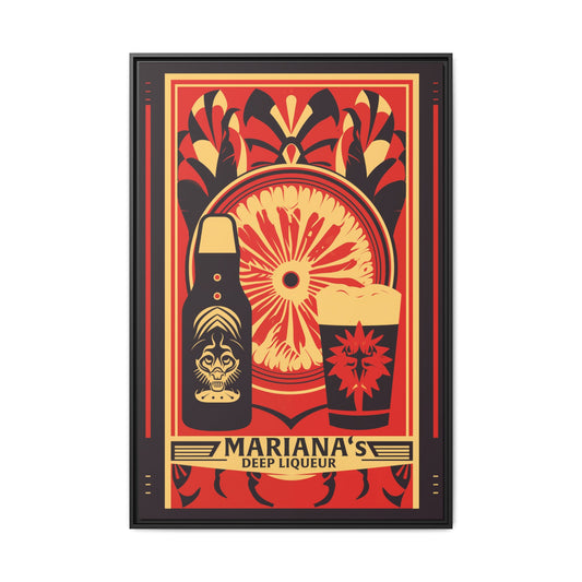 "Vintage Mariana's Deep Liqueur Poster - Bold Citrus Matte Canvas Wall Art with Black Frame" Matte Canvas, Black Frame