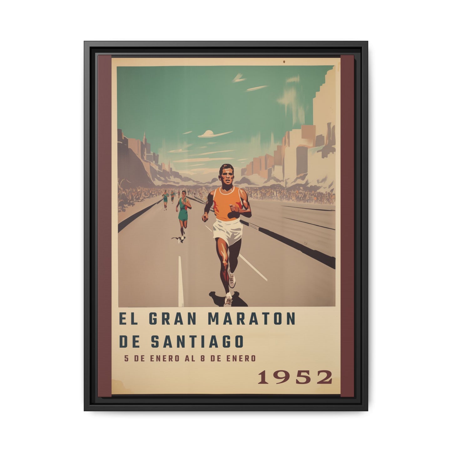 "El Gran Maratón de Santiago – Vintage Marathon Canvas (1952)"Matte Canvas, Black Frame