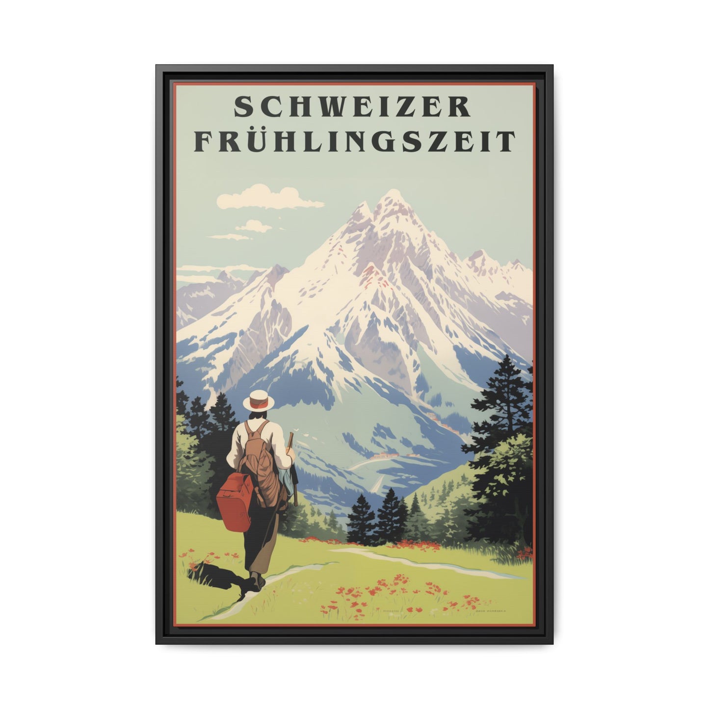 "Swiss Springtime Vintage Poster | Matte Canvas with Black Frame"
