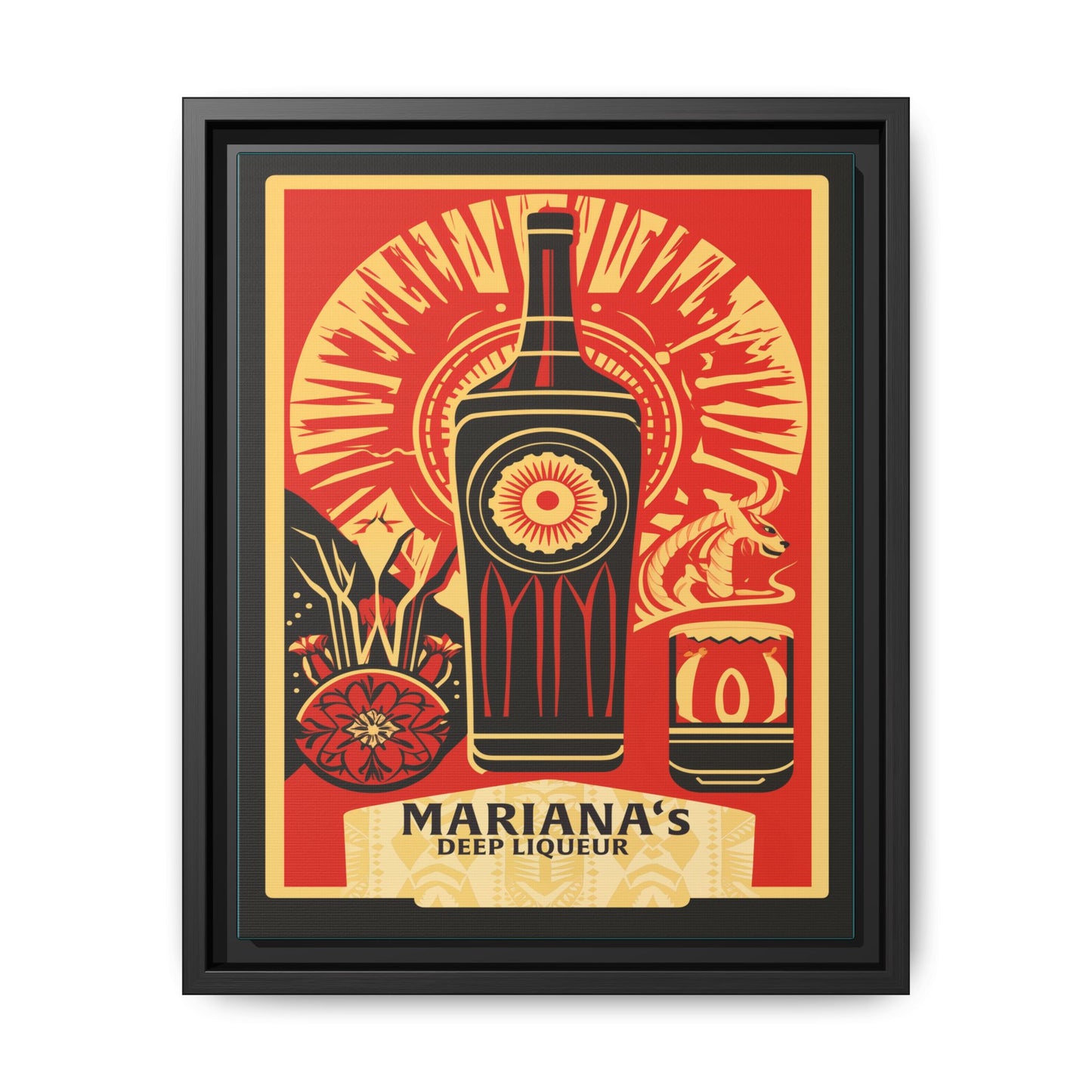 "Vintage Mariana's Deep Liqueur Artwork - Matte Canvas Wall Art with Black Frame" Matte Canvas, Black Frame
