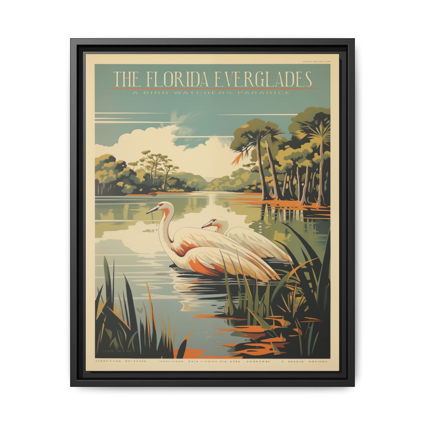 "Vintage Florida Everglades Poster - A Bird Watcher’s Paradise Matte Canvas Wall Art with Black Frame"Matte Canvas, Black Frame