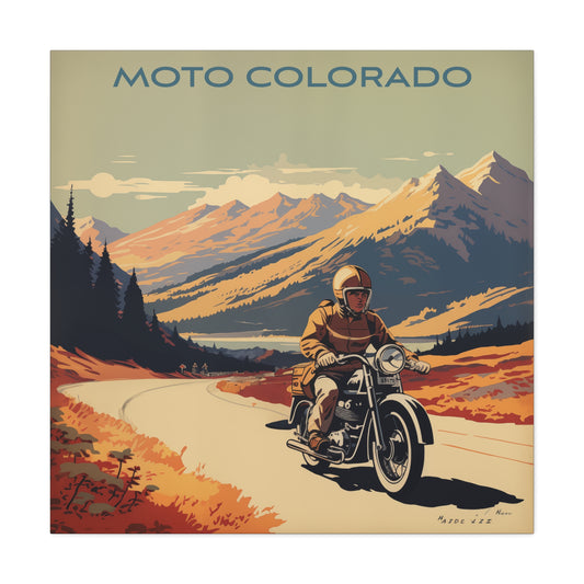 "Vintage Moto Colorado Poster - Solo Rider in the Rockies Matte Stretched Canvas" Matte Canvas, Stretched, 1.25"