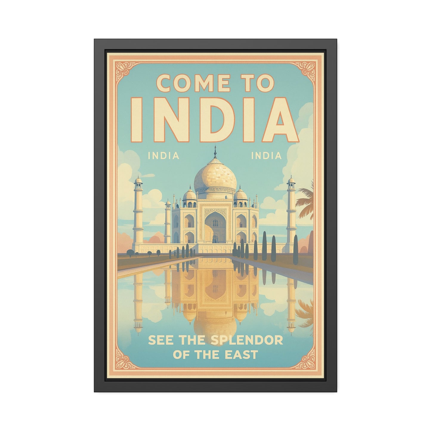 Come to India Framed Poster – Vintage Taj Mahal Travel Art Print