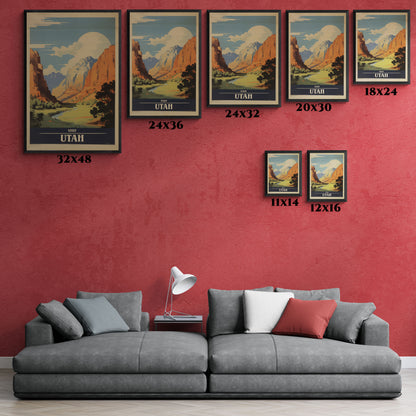 Vintage Utah Poster - Iconic Landscape of Zion National Park Art Print Framed Posters