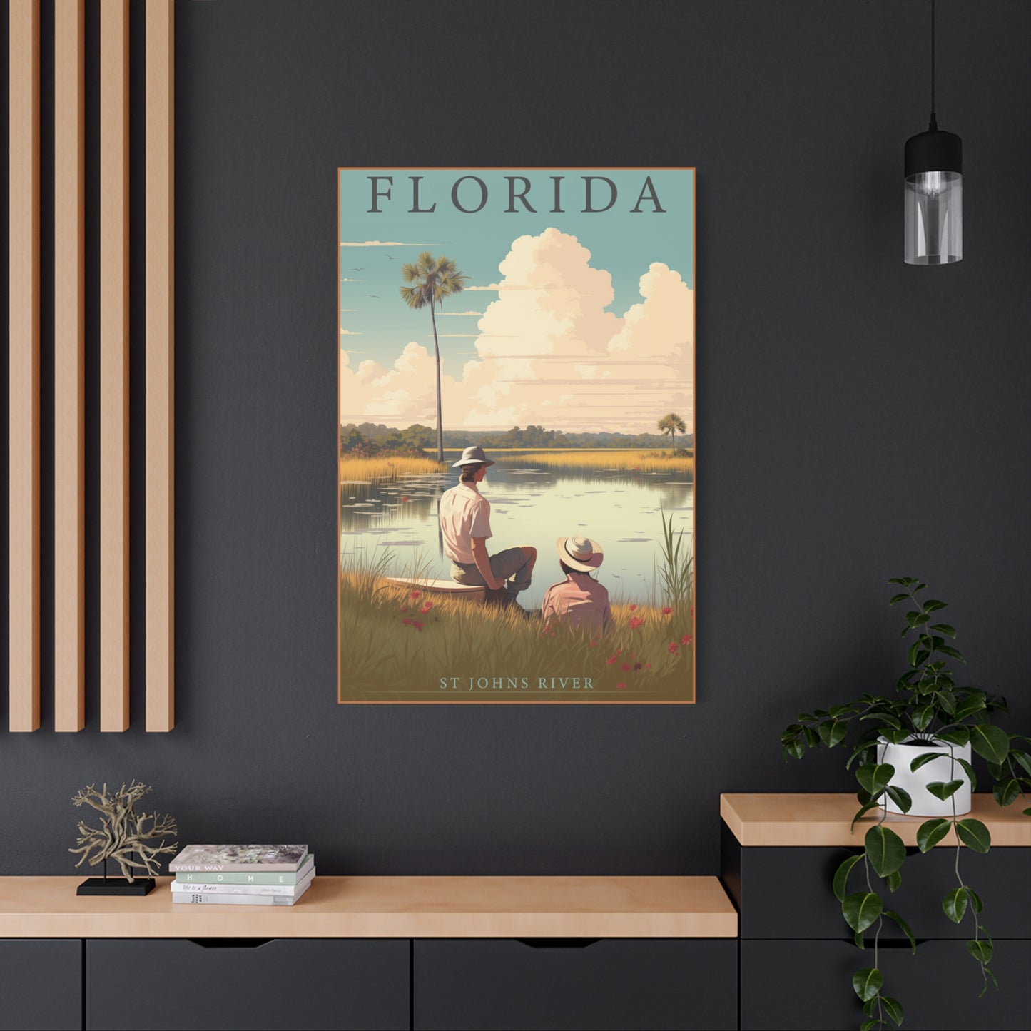 "Vintage Florida St. Johns River Poster - Matte Stretched Canvas Wall Art" Matte Canvas, Stretched, 1.25"