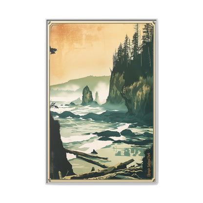 Framed Coastal Cliff Canvas Print — Vintage Seascape Wall Art