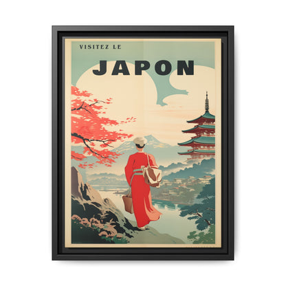 "Vintage French Japan Travel Poster - 'Visitez Le Japon' Matte Canvas Wall Art with Black Frame" Matte Canvas, Black Frame