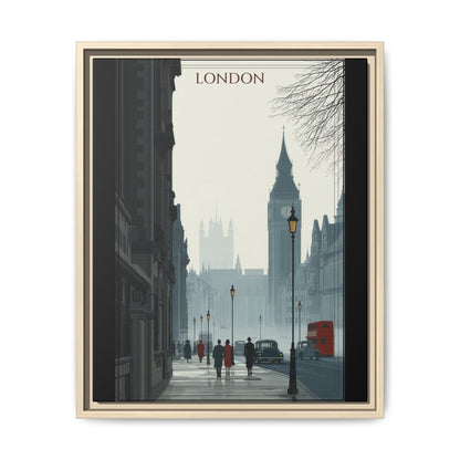 London Street Matte Canvas Print — Framed Vintage Cityscape Wall Art