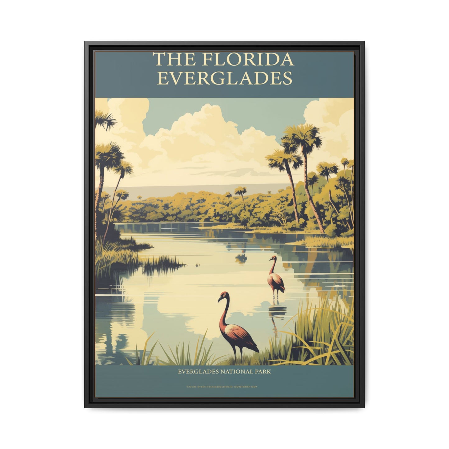 "Vintage Florida Everglades National Park Poster - Matte Canvas Wall Art with Black Frame" Matte Canvas, Black Frame